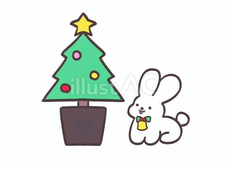 クリスマスツリーを見上げているうさぎ クリスマス,クリスマスツリー,12月のイラスト素材