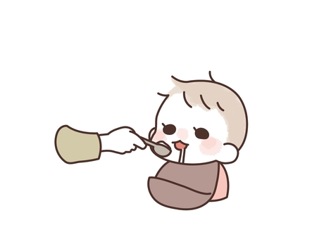 ご飯を全部こぼしちゃう赤ちゃん 赤ちゃん,育児,ママ,パパ,親,お食事エプロン,離乳食,幼児食,スプーン,よだれのイラスト素材