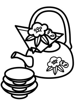 お屠蘇-1c お屠蘇,正月,酒,急須,杯,梅,竹,松,飲み物,かわいいのイラスト素材