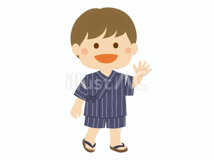 甚平の男の子2_ネイビー縞柄 こども,おまつり,甚平のイラスト素材