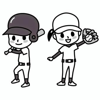 子供　野球　白黒 子供,野球,白黒,習い事,小学生,男の子,女の子,男女,バッター,ピッチャーのイラスト素材