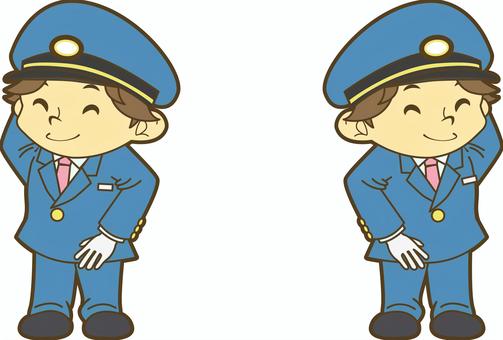 頭をかく鉄道員 駅員,車掌,運転士,運転手,鉄道員,乗務員,鉄道,新幹線,路面電車,地下鉄のイラスト素材