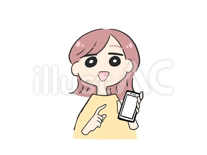 スマホを見せて指差す女性