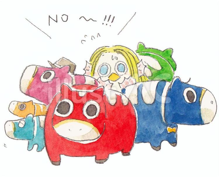 アマビエ様《手書きイラスト》 アマビエ様,アマビエ,赤べこのイラスト素材