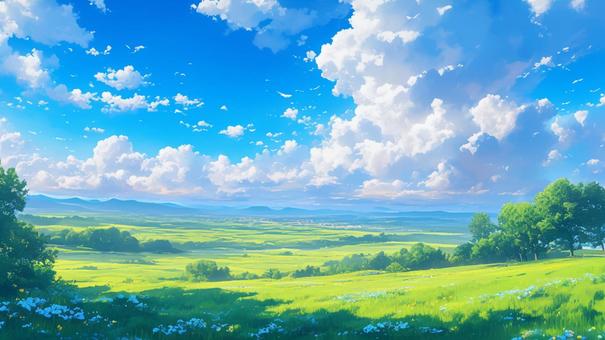 Blue sky and grassland 4, , JPG