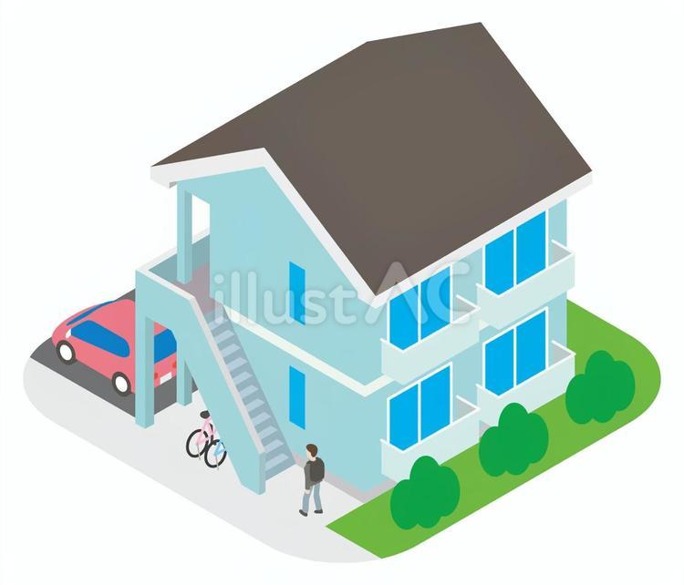 二階建ての小さなアパート アパート,二階建て,ワンルームのイラスト素材
