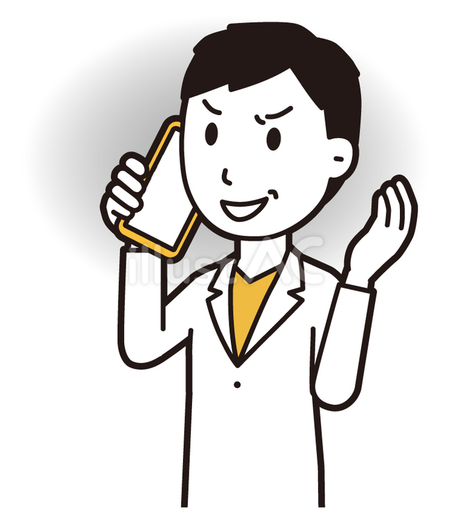  男性医師白衣(黄)-315-バスト スマホ,悪人,医者のイラスト素材