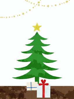 クリスマスツリーとプレゼントのイラスト クリスマスツリー,クリスマス,ガーランド,電飾,星,プレゼント,ギフト,モミの木,リボン,箱のイラスト素材