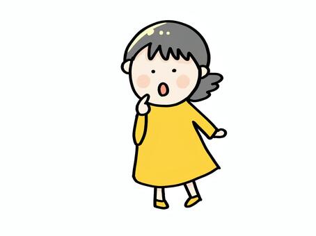 女の子0004_気になる 気になる,きょとん,悩む,考える,女の子,シンプル,かわいい,立ち絵,黄色のイラスト素材