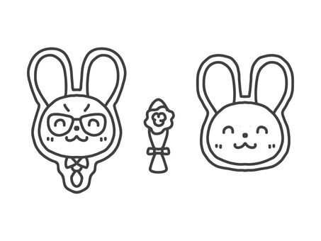 父の日のウサギの親子のイラスト線画 父の日,父,親子,父親,うさぎ,動物,線画,白黒,モノクロ,かわいいのイラスト素材
