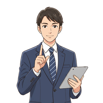ポイントを説明する会社員男性のイラスト