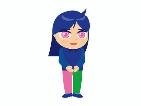 青い髪の女性 ベスト,ニット,青髪,カラコン,おしゃれ,女性,女の子,人物,立ち絵,三頭身のイラスト素材