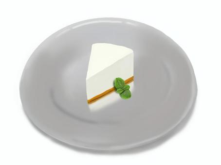 レアチーズケーキ 洋菓子,レアチーズケーキ,皿,ミント,白のイラスト素材