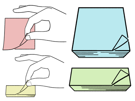 手書き_付箋セット_01 付箋,メモ,用紙,文房具,ステーショナリー,書き込み,ラベル,整理,マーキング,目印のイラスト素材