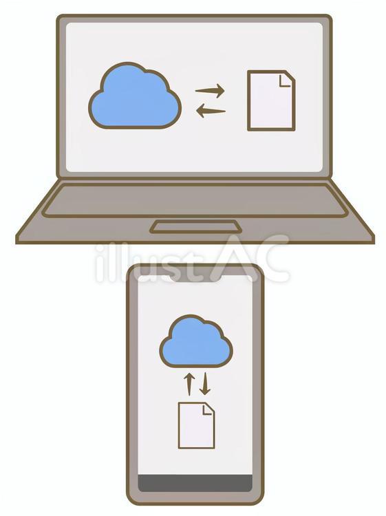 ファイルをクラウド保存　PCとスマホ スマホ,スマートフォン,ノートパソコンのイラスト素材