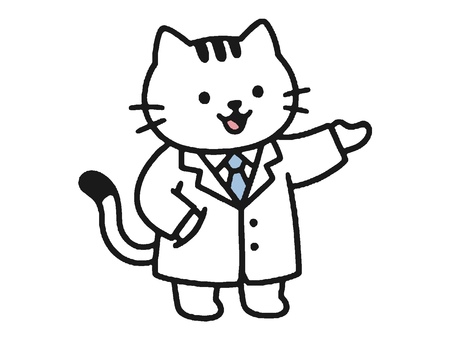 白衣を着て説明をするネコ ネコ,猫,ねこ,白衣,白衣姿,医師,医者,医療,病院,医療スタッフのイラスト素材
