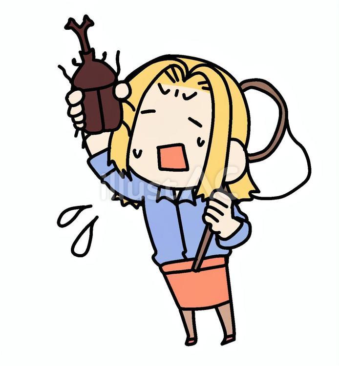 カブトムシとへとへとの金髪女性 カブトムシ,疲労困憊,疲れたのイラスト素材