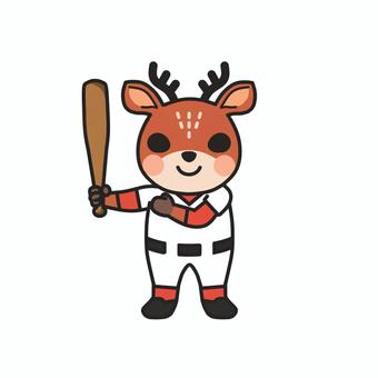 野球のバットを持ってポーズをとるシカ