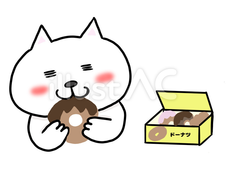 ドーナツを食べる白猫イラスト - No: 23070390｜無料イラスト・フリー