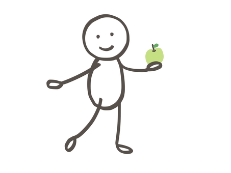 棒人間　青リンゴ 棒人間,人,りんご,緑,王林,持つ,収穫,貰う,食べ物,食材のイラスト素材