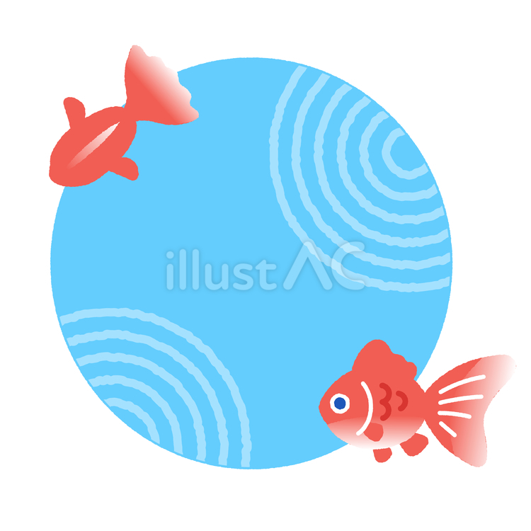 金魚と水の涼やか見出しフレーム 金魚,熱帯魚,夏のイラスト素材