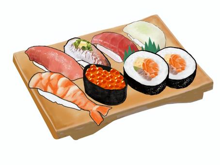 握り寿司盛り合わせ（寿司下駄12） 寿司,盛り合わせ,寿司ゲタ,握り寿司,巻き寿司,和食,江戸前,食べ物,寿司屋,日本食のイラスト素材