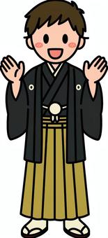 黒の羽織袴の男性です。 羽織,袴,シンプル,和装,和服,成人式,卒業式,コスチューム,着物,正装のイラスト素材