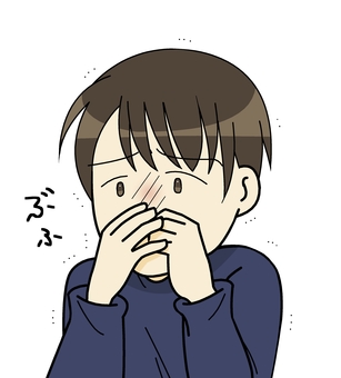 笑いを堪えてる男性 笑いを堪えてる男性 人物,笑う,耐える,我慢,赤面,文字,平仮名,男性,抑える,茶髪のイラスト素材