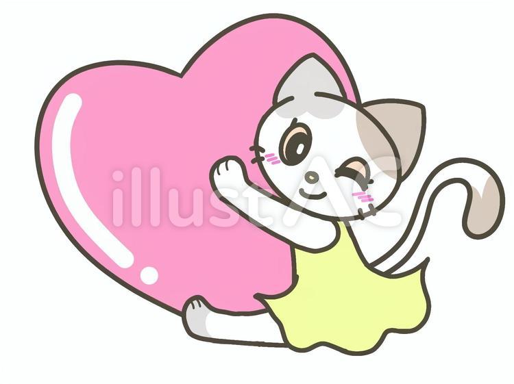大きなハートを抱きしめる猫 ハート,猫,かわいいのイラスト素材