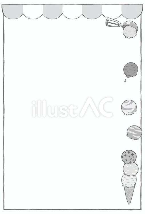 アイスクリーム積むパーラーフレーム縦白黒 アイスクリーム,ディッシャー,フレーバーのイラスト素材