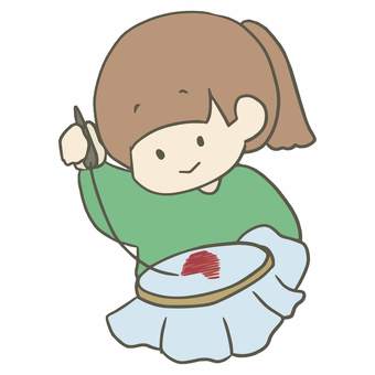 刺繍をする女の子 女の子,人物,かわいい,ワンポイント,刺繍,手芸のイラスト素材