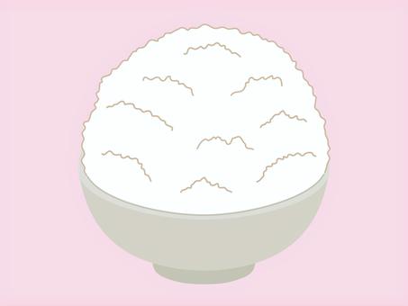 茶碗に盛られた大盛りご飯　背景ピンク ごはん,白米,米,大盛り,山盛り,食べ物,飯,茶碗,美味しい,グルメのイラスト素材