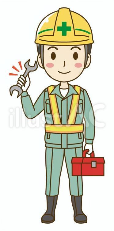 スパナを持った男性作業員＿反射ベスト 作業員,作業服,作業着のイラスト素材