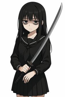 陰キャ風女子生徒と黒セーラー服の刀少女