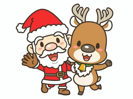 サンタとトナカイ01 サンタ,サンタクロース,トナカイ,鹿,クリスマス,聖夜,帽子,コート,髭,動物のイラスト素材