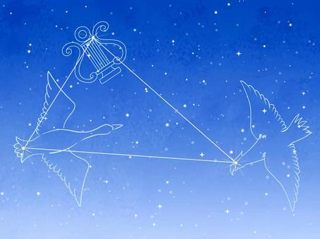 夏の大三角形　イラストつき 夏の大三角形,こと座,わし座,はくちょう座,夜,きれい,星座,グラデーション,ホワイト,夏のイラスト素材