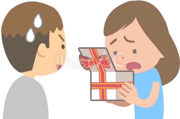 彼氏からもらったプレゼントが不満な彼女 プレゼント,贈り物,ガッカリのイラスト素材