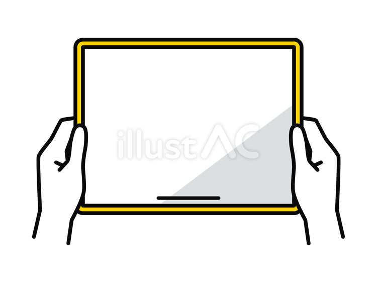 フル画面のタブレットPCを横向きで持つ人 タブレット,タブレットpc,手のイラスト素材