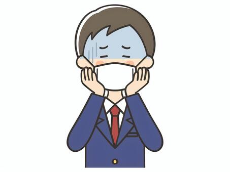 風邪をひいてマスクをしている男子学生 男の子,高校生,中学生,風邪,マスク,熱,インフルエンザ,ウイルス,感染症,感染のイラスト素材