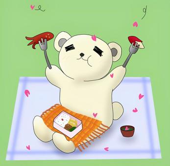 Shirokuma eating lunch at cherry blossom viewing, cherry-blossom viewing, bento, lunch, JPG and PNG