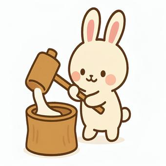 お月見でお餅をつくウサギ お月見でお餅をつくウサギ 餅つき,お月見,ウサギのイラスト素材