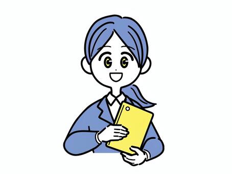 笑顔でタブレットを持つ女性のイラスト タブレット,笑顔,持つ,抱える,にっこり,案内,紹介,説明,会社案内,営業のイラスト素材