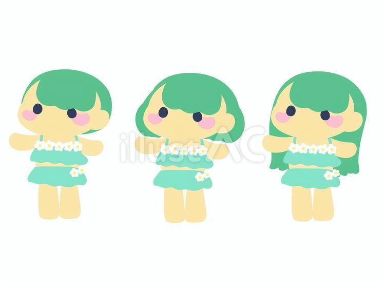 かわいい水着の女の子緑 女の子,人間,かわいいのイラスト素材