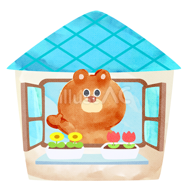 水彩画_一人暮らしをはじめる_01 熊,動物,手描きのイラスト素材