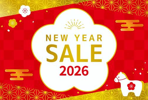 2026年 お正月SALEや初売りバナー 2026年 お正月SALEや初売りバナー 正月,午年,2026年,セール,バナー,初売,馬,バーゲン,1月,市松模様のイラスト素材