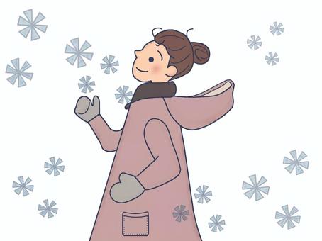 コートの女の子と雪の結晶 雪,雪の結晶,冬,冷たい,氷,結晶,白,透明感,背景,素材のイラスト素材