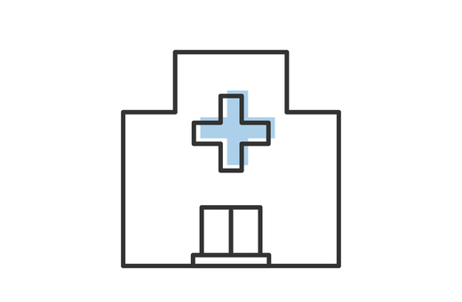 青い病院アイコン 病院,大学病院,総合病院,クリニック,アイコン,医療施設,病気,怪我,治療,手術のイラスト素材