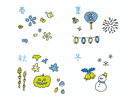 春夏秋冬のイベントアイコン イベント,季節,アイコン,手書き,手描き,シンプル,ベクター,挿絵,てんとう虫,蝶のイラスト素材