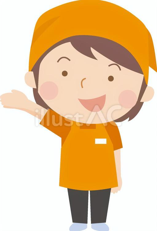 右手をあげる女性店員さん スーパー,店員,従業員のイラスト素材