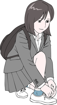 靴ひもを結ぶ女子生徒 高校生,中学生,女性,女子,生徒,制服,靴ひも,結ぶ,身支度,身だしなみのイラスト素材